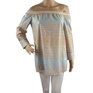 Lafayette 148 Amy Off Shoulder Stripe Cotton Top Medium